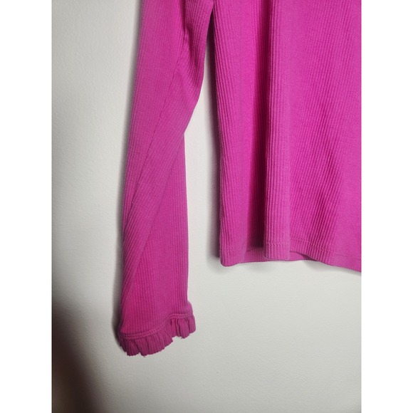 J Crew Vintage Rib Ruffle Mock Neck Long Sleeve Pink Shirt Barbiecore XL - Picture 4 of 10